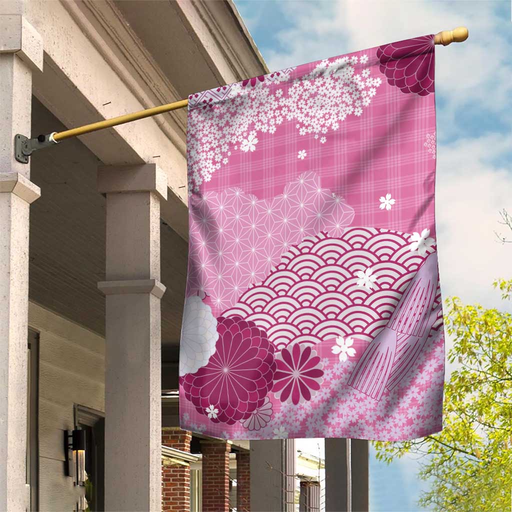 Pink Palaka Japanese Patterns Garden Flag Asanoha Seigaiha Sakura Motif - Polynesian Pride