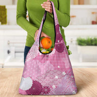 Pink Palaka Japanese Patterns Grocery Bag Asanoha Seigaiha Sakura Motif - Polynesian Pride