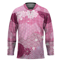 Pink Palaka Japanese Patterns Hockey Jersey Asanoha Seigaiha Sakura Motif - Polynesian Pride
