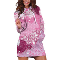 Pink Palaka Japanese Patterns Hoodie Dress Asanoha Seigaiha Sakura Motif - Polynesian Pride
