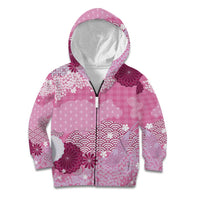 Pink Palaka Japanese Patterns Kid Hoodie Asanoha Seigaiha Sakura Motif - Polynesian Pride