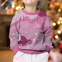 Pink Palaka Japanese Patterns Kid Ugly Christmas Sweater Asanoha Seigaiha Sakura Motif - Polynesian Pride