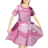 Pink Palaka Japanese Patterns Kid Short Sleeve Dress Asanoha Seigaiha Sakura Motif - Polynesian Pride