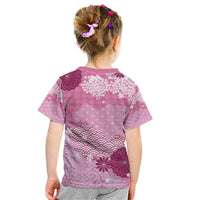Pink Palaka Japanese Patterns Kid T Shirt Asanoha Seigaiha Sakura Motif - Polynesian Pride
