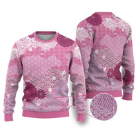 Pink Palaka Japanese Patterns Ugly Christmas Sweater Asanoha Seigaiha Sakura Motif - Polynesian Pride