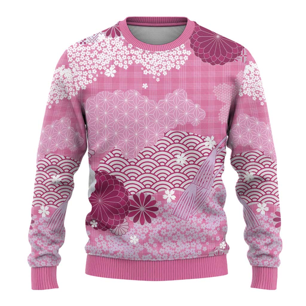 Pink Palaka Japanese Patterns Ugly Christmas Sweater Asanoha Seigaiha Sakura Motif - Polynesian Pride