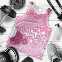 Pink Palaka Japanese Patterns Men Tank Top Asanoha Seigaiha Sakura Motif - Polynesian Pride