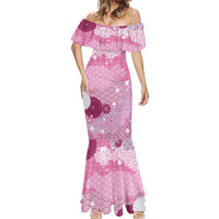 Pink Palaka Japanese Patterns Mermaid Dress Asanoha Seigaiha Sakura Motif - Polynesian Pride