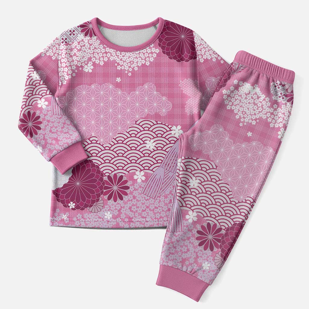 Pink Palaka Japanese Patterns Christmas Pajama Set Asanoha Seigaiha Sakura Motif - Polynesian Pride