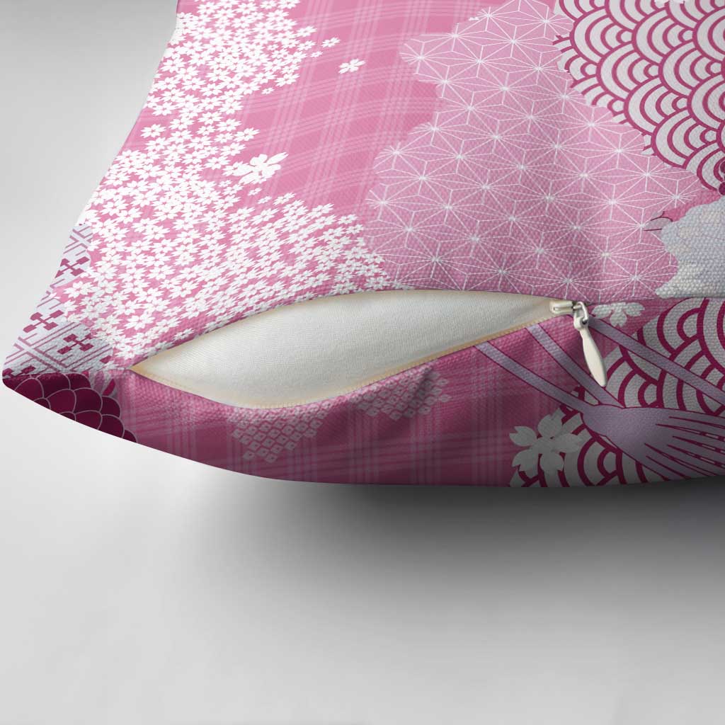 Pink Palaka Japanese Patterns Pillow Cover Asanoha Seigaiha Sakura Motif - Polynesian Pride
