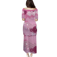 Pink Palaka Japanese Patterns Puletasi Asanoha Seigaiha Sakura Motif - Polynesian Pride