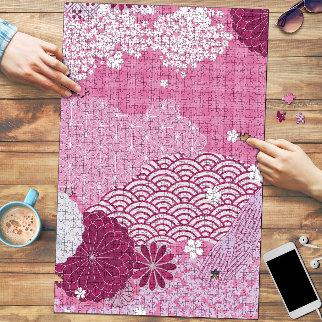 Pink Palaka Japanese Patterns Puzzle Asanoha Seigaiha Sakura Motif - Polynesian Pride