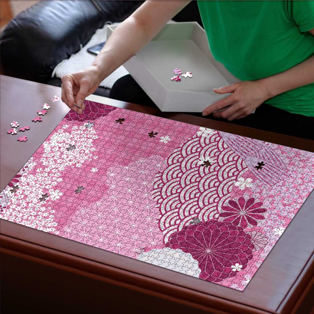 Pink Palaka Japanese Patterns Puzzle Asanoha Seigaiha Sakura Motif - Polynesian Pride