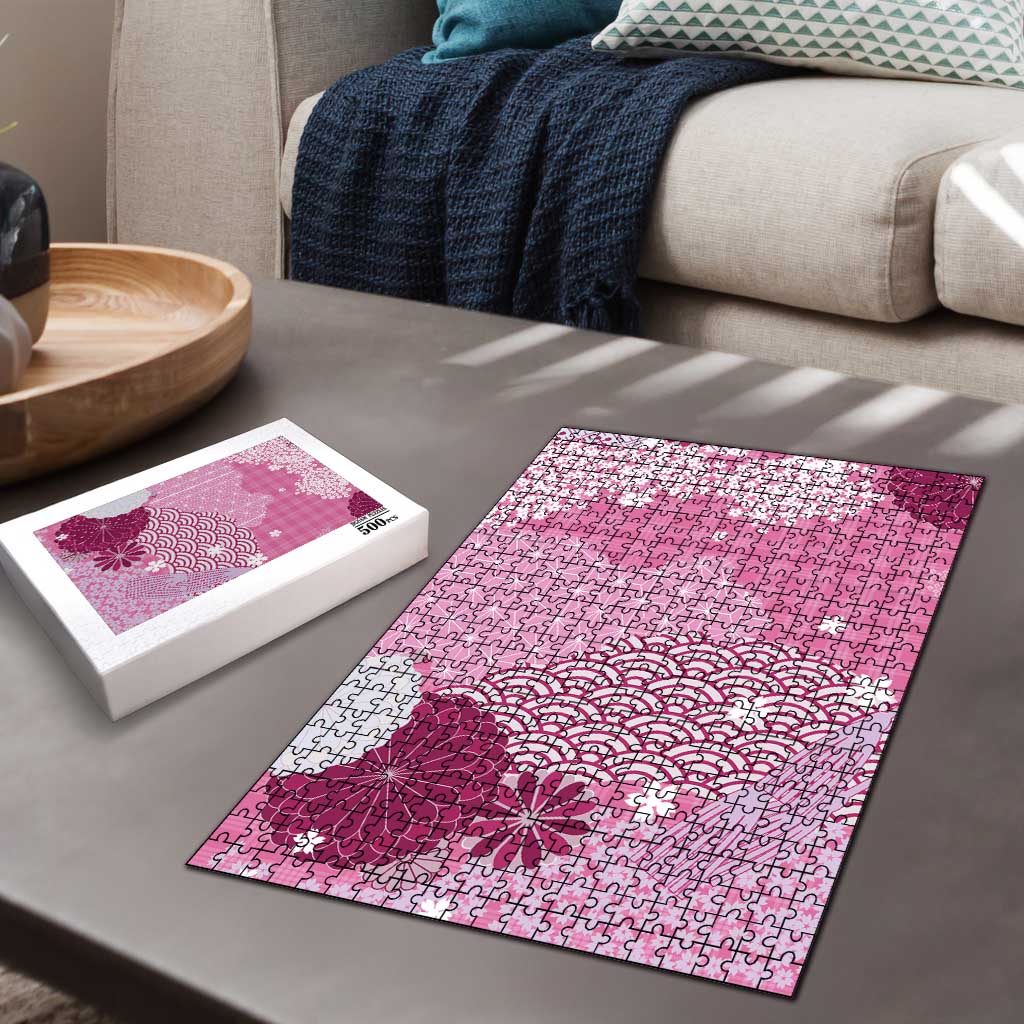 Pink Palaka Japanese Patterns Puzzle Asanoha Seigaiha Sakura Motif - Polynesian Pride
