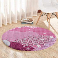 Pink Palaka Japanese Patterns Round Carpet Asanoha Seigaiha Sakura Motif - Polynesian Pride