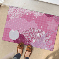Pink Palaka Japanese Patterns Rubber Doormat Asanoha Seigaiha Sakura Motif - Polynesian Pride
