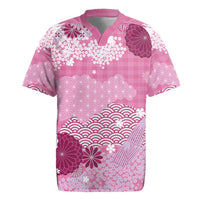 Pink Palaka Japanese Patterns Rugby Jersey Asanoha Seigaiha Sakura Motif - Polynesian Pride