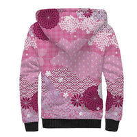 Pink Palaka Japanese Patterns Sherpa Hoodie Asanoha Seigaiha Sakura Motif - Polynesian Pride