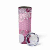 Pink Palaka Japanese Patterns Skinny Tumbler Asanoha Seigaiha Sakura Motif - Polynesian Pride