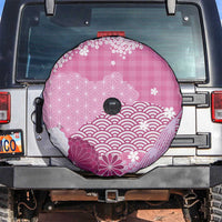 Pink Palaka Japanese Patterns Spare Tire Cover Asanoha Seigaiha Sakura Motif - Polynesian Pride