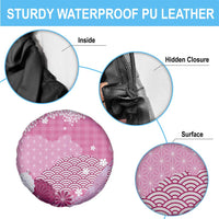 Pink Palaka Japanese Patterns Spare Tire Cover Asanoha Seigaiha Sakura Motif - Polynesian Pride