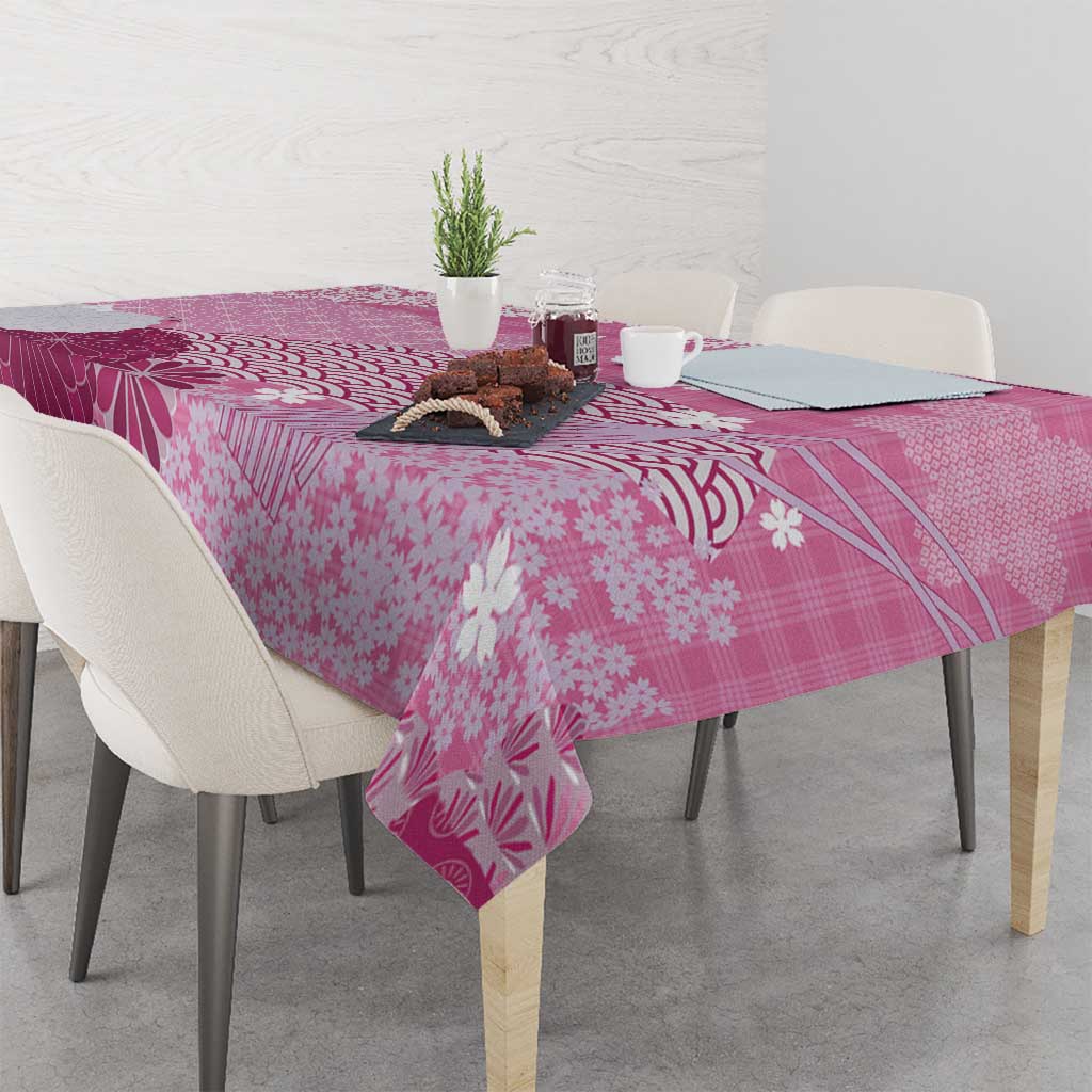 Pink Palaka Japanese Patterns Tablecloth Asanoha Seigaiha Sakura Motif - Polynesian Pride