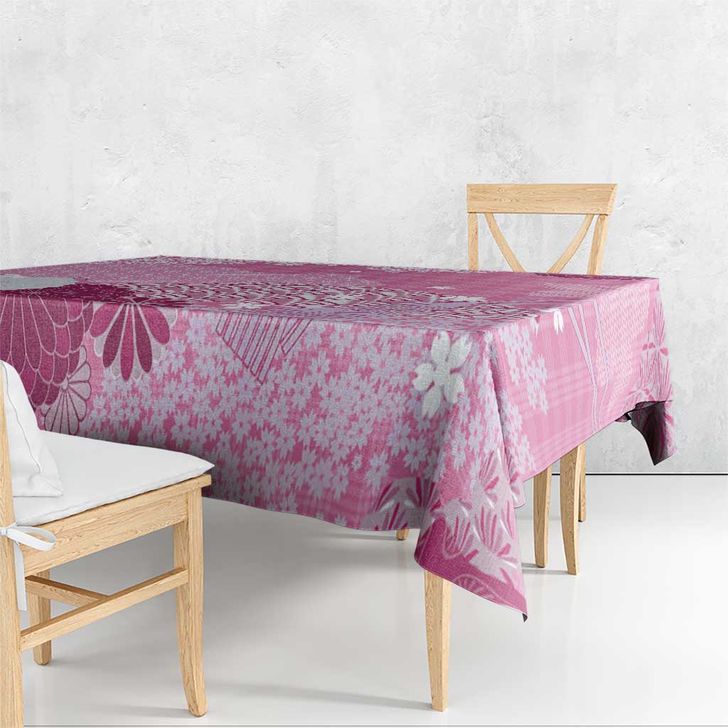 Pink Palaka Japanese Patterns Tablecloth Asanoha Seigaiha Sakura Motif - Polynesian Pride