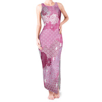 Pink Palaka Japanese Patterns Tank Maxi Dress Asanoha Seigaiha Sakura Motif - Polynesian Pride