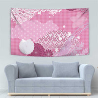 Pink Palaka Japanese Patterns Tapestry Asanoha Seigaiha Sakura Motif - Polynesian Pride