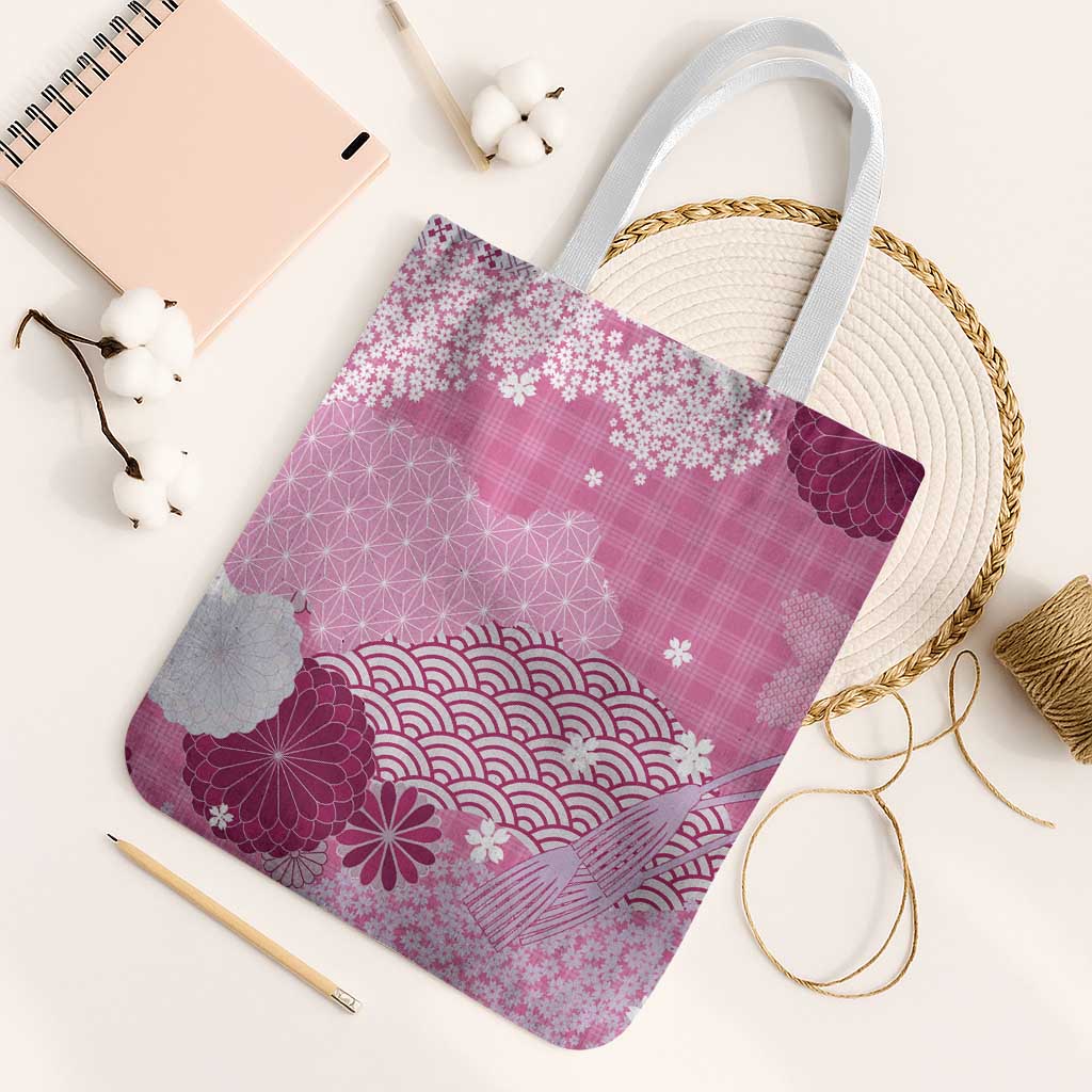 Pink Palaka Japanese Patterns Tote Bag Asanoha Seigaiha Sakura Motif - Polynesian Pride