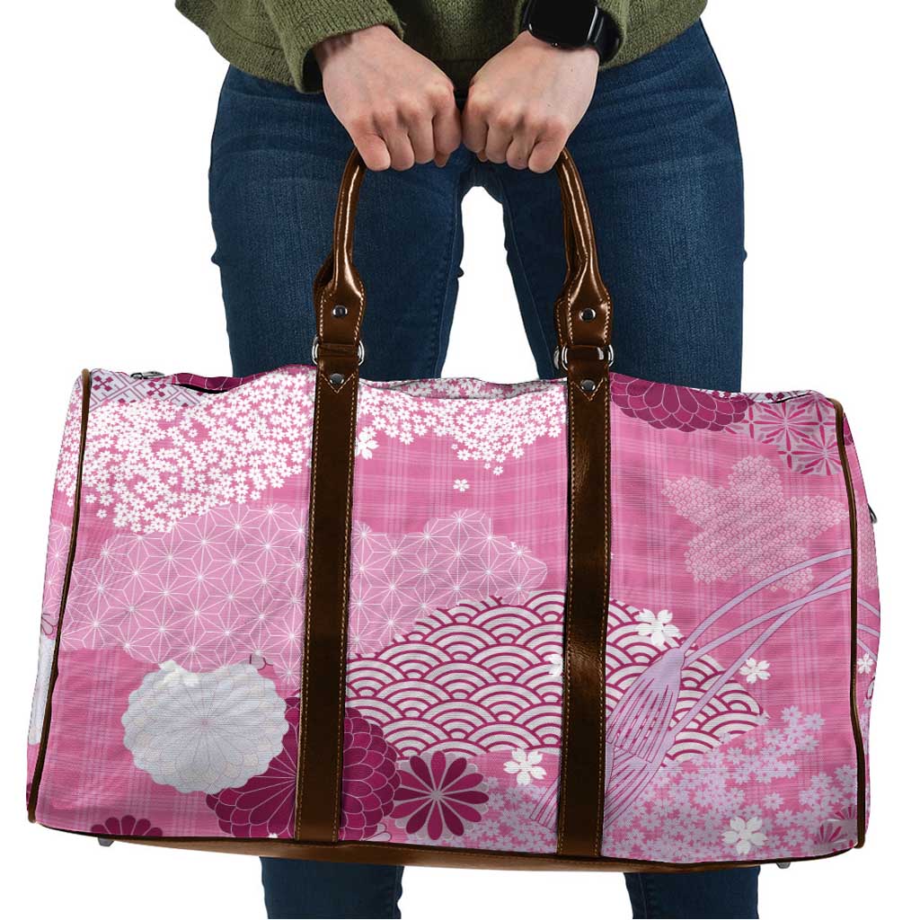 Pink Palaka Japanese Patterns Travel Bag Asanoha Seigaiha Sakura Motif - undefined
