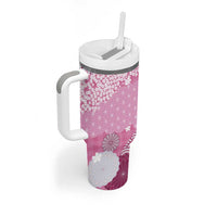 Pink Palaka Japanese Patterns Tumbler With Handle Asanoha Seigaiha Sakura Motif - Polynesian Pride