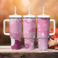 Pink Palaka Japanese Patterns Tumbler With Handle Asanoha Seigaiha Sakura Motif - Polynesian Pride