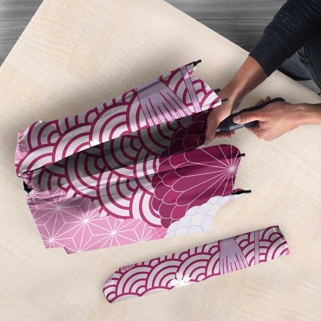 Pink Palaka Japanese Patterns Umbrella Asanoha Seigaiha Sakura Motif - Polynesian Pride