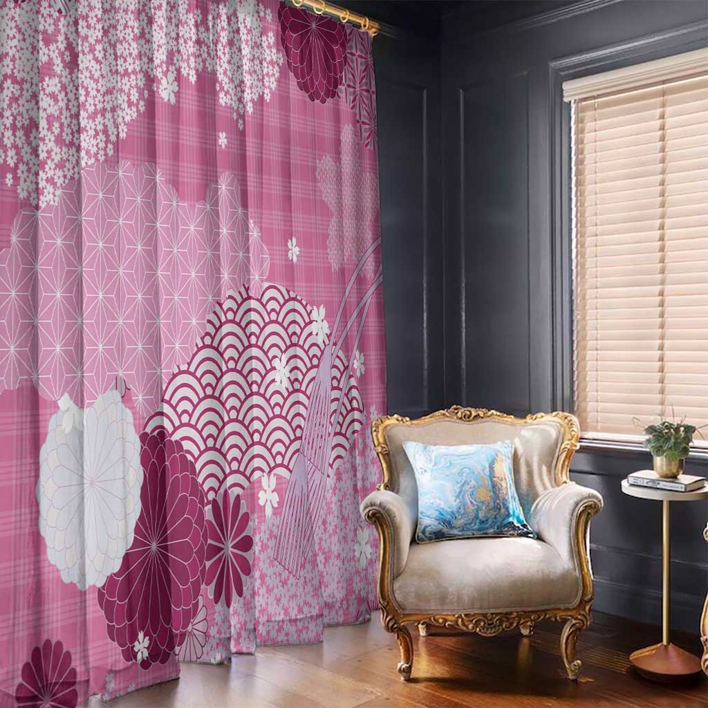 Pink Palaka Japanese Patterns Window Curtain Asanoha Seigaiha Sakura Motif - Polynesian Pride