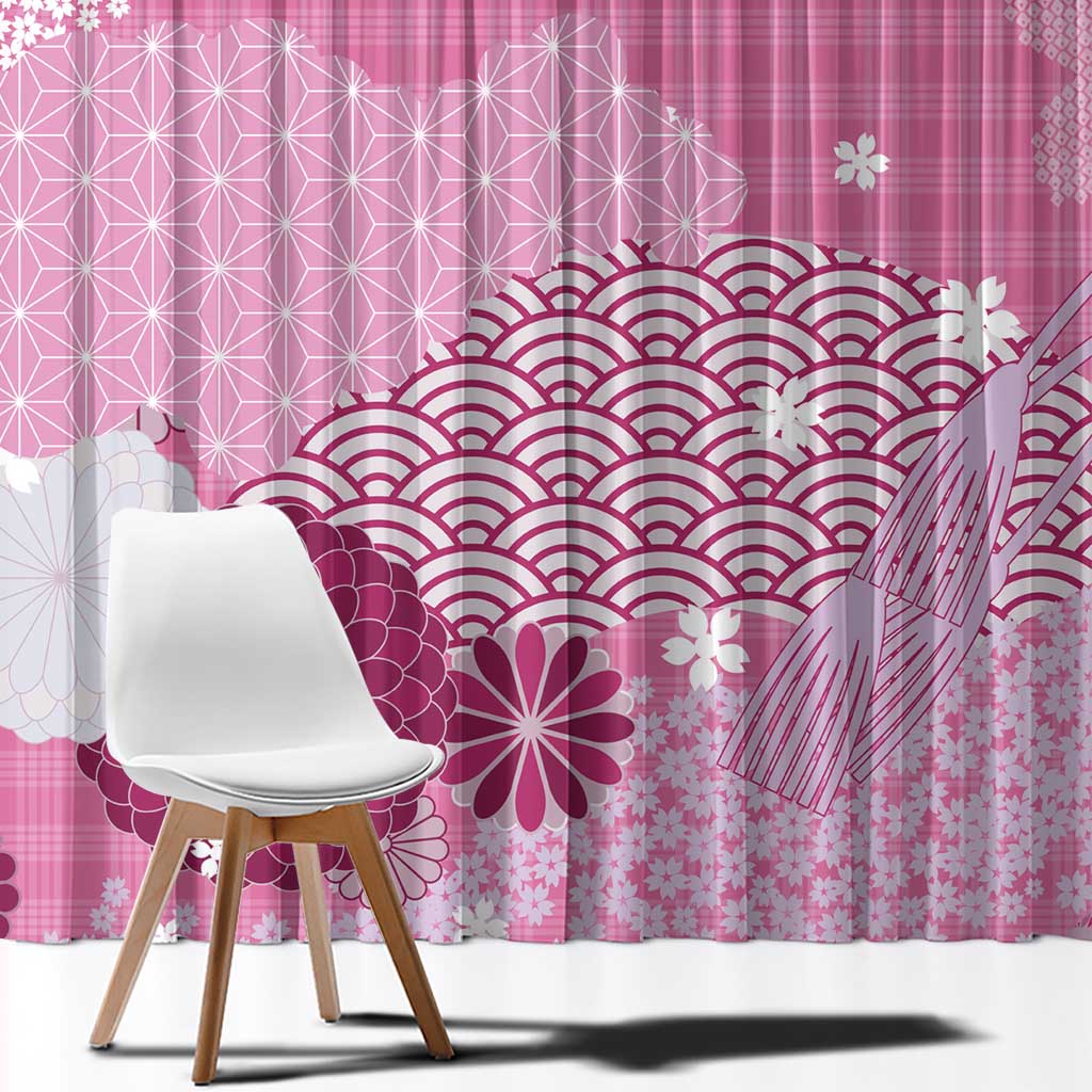 Pink Palaka Japanese Patterns Window Curtain Asanoha Seigaiha Sakura Motif - Polynesian Pride