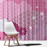 Pink Palaka Japanese Patterns Window Curtain Asanoha Seigaiha Sakura Motif - Polynesian Pride