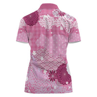 Pink Palaka Japanese Patterns Women Polo Shirt Asanoha Seigaiha Sakura Motif - Polynesian Pride