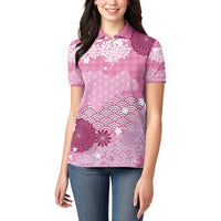Pink Palaka Japanese Patterns Women Polo Shirt Asanoha Seigaiha Sakura Motif - Polynesian Pride