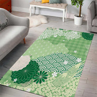 Green Palaka Japanese Patterns Area Rug Asanoha Seigaiha Sakura Motif - Polynesian Pride