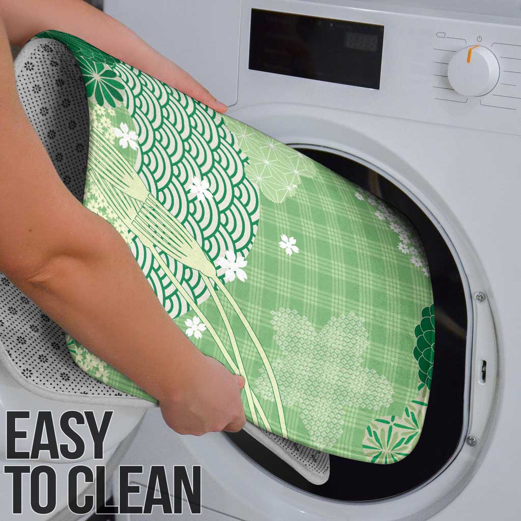 Green Palaka Japanese Patterns Bathroom Set Asanoha Seigaiha Sakura Motif - Polynesian Pride