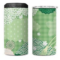 Green Palaka Japanese Patterns 4 in 1 Can Cooler Tumbler Asanoha Seigaiha Sakura Motif - Polynesian Pride