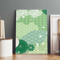 Green Palaka Japanese Patterns Canvas Wall Art Asanoha Seigaiha Sakura Motif - Polynesian Pride