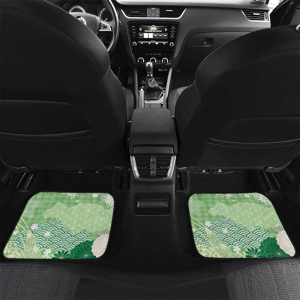 Green Palaka Japanese Patterns Car Mats Asanoha Seigaiha Sakura Motif - Polynesian Pride