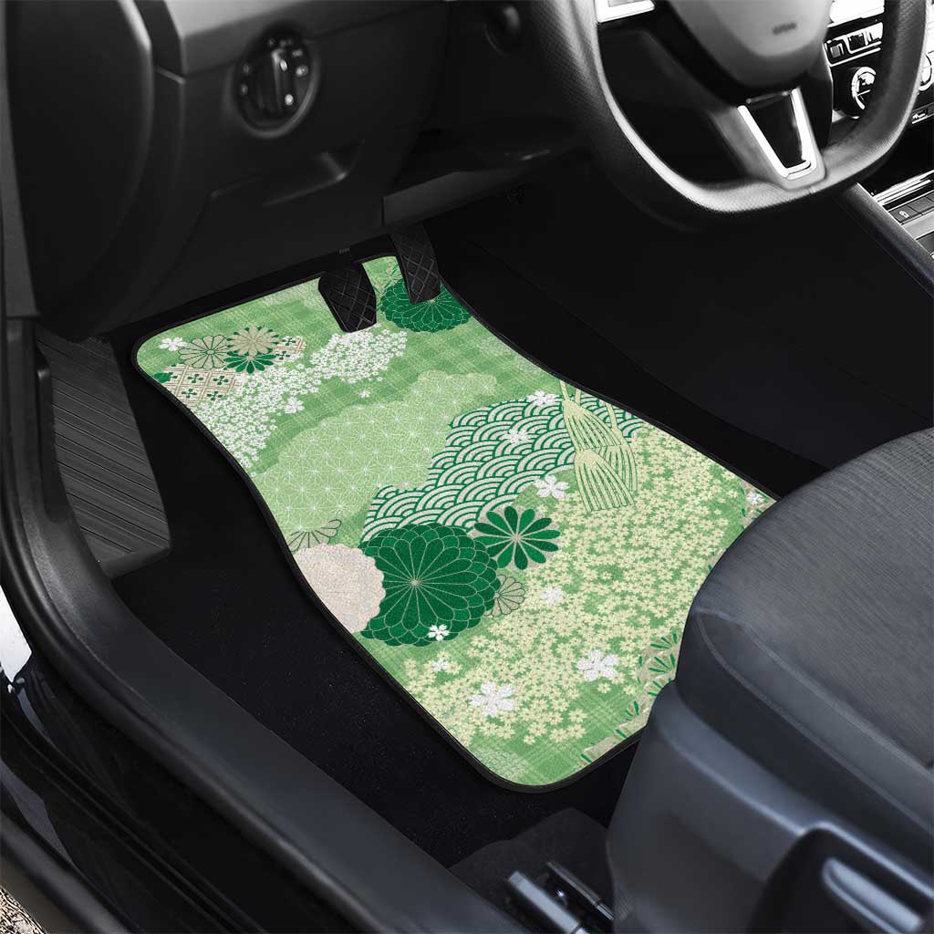 Green Palaka Japanese Patterns Car Mats Asanoha Seigaiha Sakura Motif - Polynesian Pride