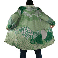Green Palaka Japanese Patterns Cloak Asanoha Seigaiha Sakura Motif - Polynesian Pride