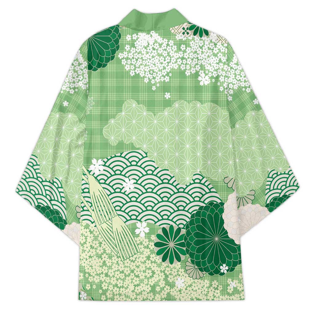 Green Palaka Japanese Patterns Kimono Asanoha Seigaiha Sakura Motif LT14 - Polynesian Pride