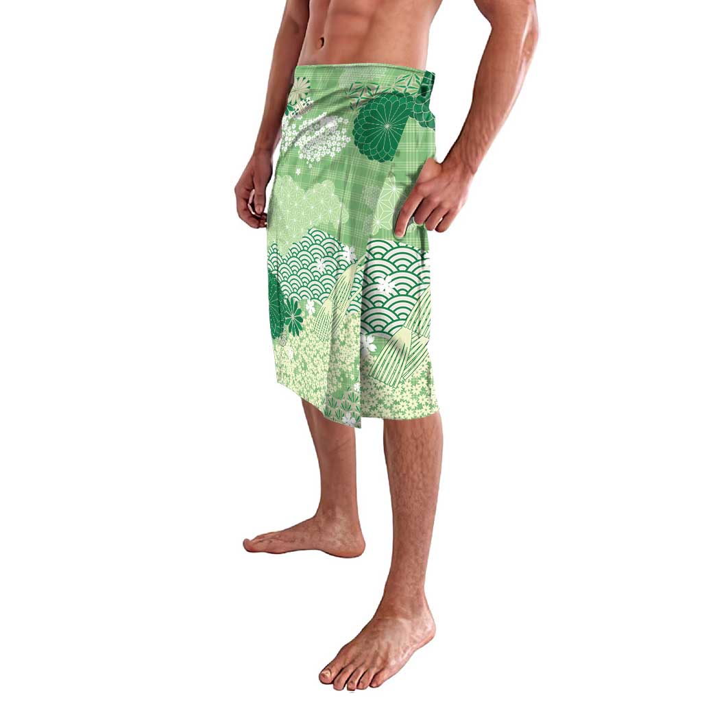 Green Palaka Japanese Patterns Lavalava Asanoha Seigaiha Sakura Motif - Polynesian Pride