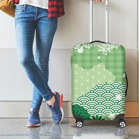 Green Palaka Japanese Patterns Luggage Cover Asanoha Seigaiha Sakura Motif - Polynesian Pride