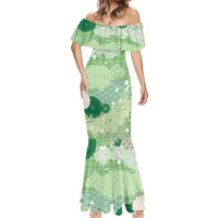 Green Palaka Japanese Patterns Mermaid Dress Asanoha Seigaiha Sakura Motif - Polynesian Pride